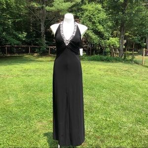 Black halter maxi with white beading size 4 NWT
